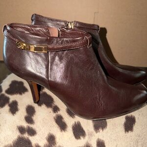 Chic Brown Leather Coach Heeled Boots